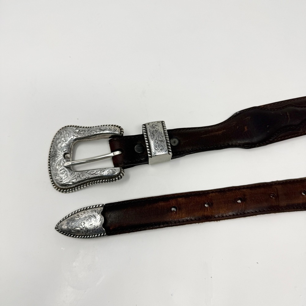 Vintage Resistol Genuine Leather Western Belt Size 42 Silver Buckle - Picture 4 of 11